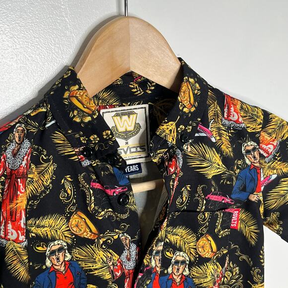 RSVTS WWE Ric Flair Button-Up Shirt Toddler 2T Black Hawaiian Style Wrestling - Picture 3 of 6